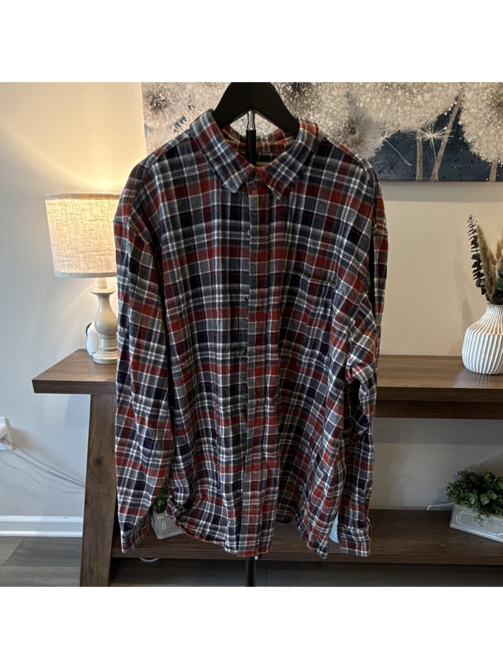 RedHead Men’s 2XL Regular Plaid Flannel Long Sleeve Button-Up Shirt Blue/Red